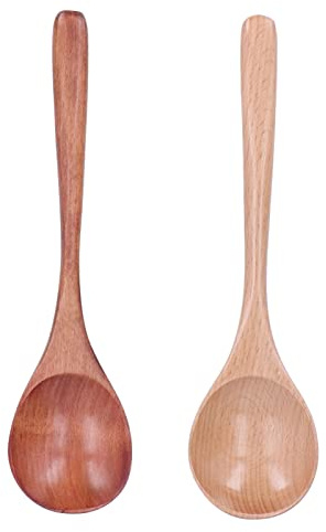 Cuillère à Soupe en Bois, Style Japonais Grande Poignée Portable 2pcs pour Riz Cuisine Restaurant Cuisson Cuisson Remuer Bouillie Dessert