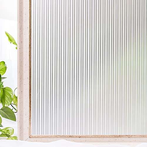 CottonColors Window Privacy Film 35X 78, 3D Reeded Glass Window Film Decorative Window Film Heat Blocking Static Cling Non-Adhesive Fluted Glass