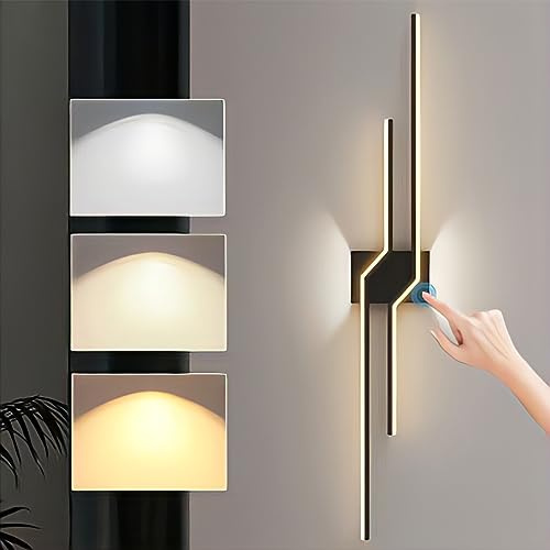 80CM Wandlampe Innen LED Wandleuchte mit Touch Schalter Moderne Dimmbare Nachttischlampe 24W Up Down Flurlampe Lange Wandbeleuchtung für Treppen Wohnzimmer Kinderzimmer Schlafzimmer Innenleuchte