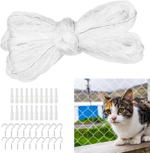 Katzennetz Drahtverstärkt, 4 × 3M Katzennetz Transparent, Netz Balkon, Balkonnetz für Katzen, Katzennetz für Fenster, Cat Net Balcony, 2,5 x 2,5 cm Öse, mit Zubehör Geeignet für Balkon Fenster