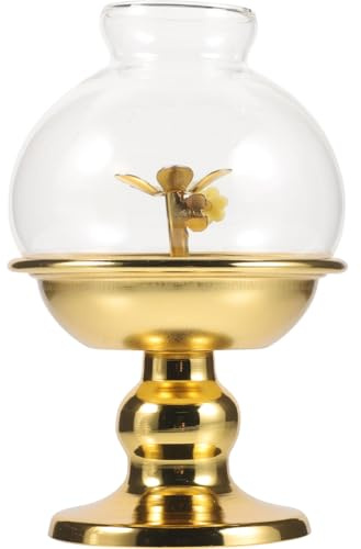 BESTOYARD God of Wealth Lamp - Adjustable Alloy Oil Lantern for Home and Temple Use Vintage Decorative Light with Glass Shade
