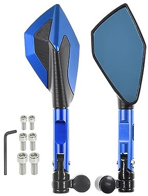 FIXCOR Lenkerendenspiegel Motorrad Für Kawasaki Für Ninja 250 400 650 Für Vulcan S 650cc ER-6F ER-6n ZX-6R ZX-10R H2 Motorrad Seitenspiegel Rückspiegel (Color : Blau)