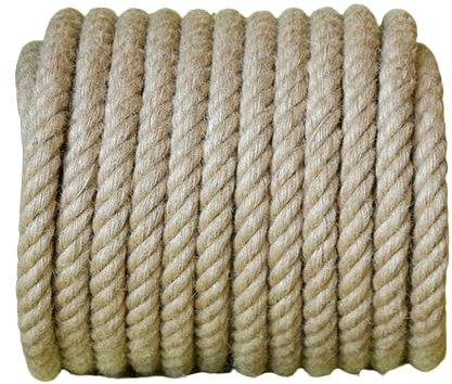 Dickes Seil, Gartenseil, 10/12/1416/18 mm Jute-Hanfseil, 4-lagig, strapazierfähig, gedreht, natürlich, 50 m, for Basteln, Gartenseil, Bündeln, Camping, Dekorieren (Größe: 18 mm, 50 m) (Größe: 16 mm, 5