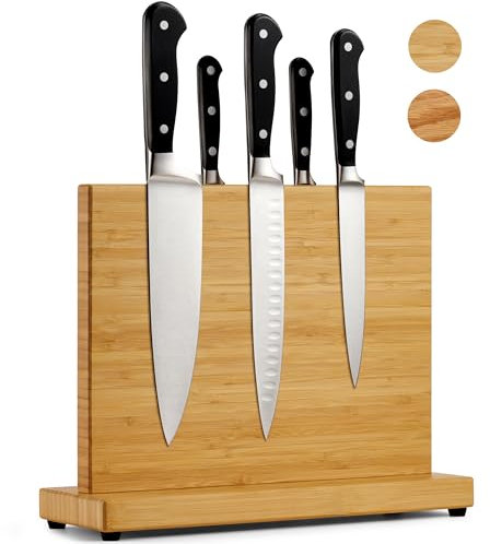 LARHN Magnetic Knife Block for up to 23cm (9″) Knives - Powerful Double-Sided Wooden Magnetic Knife Holder for Easy-Access Kitchen Knife Storage - Supplied Without Knives