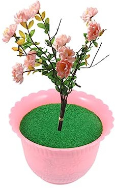 NUOBESTY 1pezzi Vaso Di Plastica Per Fiori Con Terriccio Simulato e Prato Decorazione Per Casa e Giardino Rosa