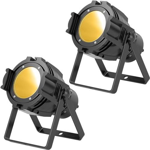 GdjRttk Lot de 2 projecteurs LED COB 80 W avec DMX, 3 niveaux de luminosité, lumière stroboscopique professionnelle pour DJ, studio, concert, mariage, théâtre, studio photo, Noël
