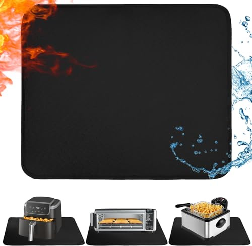 Heat Resistant Mat for Countertop, 16x20in Hot Pads for Kitchen Counter Heat Protector, Fireproof Air Fryer and Deep Fryer Mat for Oven, Coffee Machine Compatible with Ninja, COSORI, Cuisinart, Black