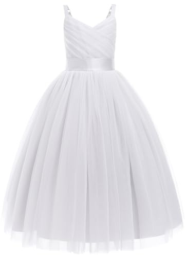 IBTOM CASTLE Vestido de princesa de encaje con manga 3/4 para niña | Vestido de tul hasta el suelo, para dama de honor para niña, para concurso, fiesta formal, comunión, baile