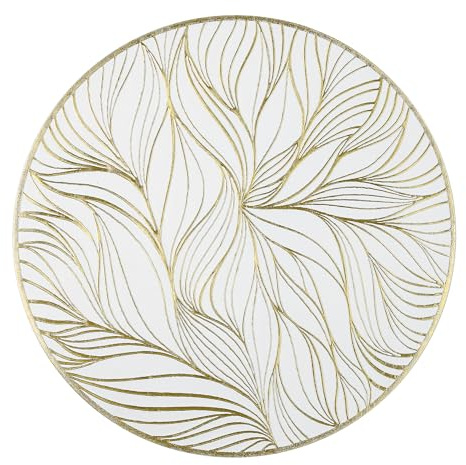 fanquare Platzsets Set von 6 Runden Gold PVC-Blatt-Tischsets - Hitzebeständig, Waschbar, Rutschfest für Esszimmer, Küche, Tischdekoration, Hochzeit - 38cm