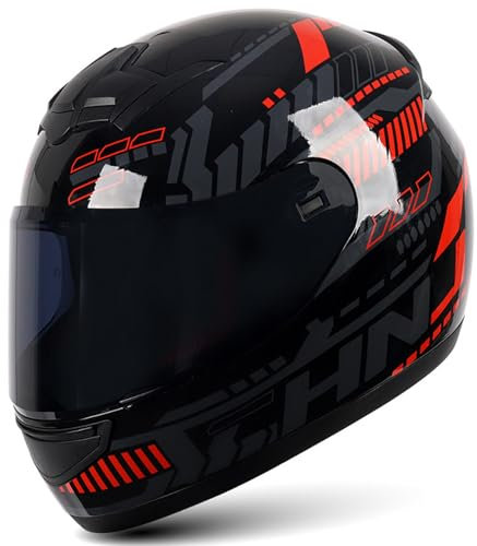 RUYICZB Full Face Motorcycle Helmet with Tinted Visors And Multiple Vents Integrated Motorbike Helmet DOT/ECE Approved Motorbike Street Bike Racing Moped Helmet for Men Women,Black red,S 50~53CM