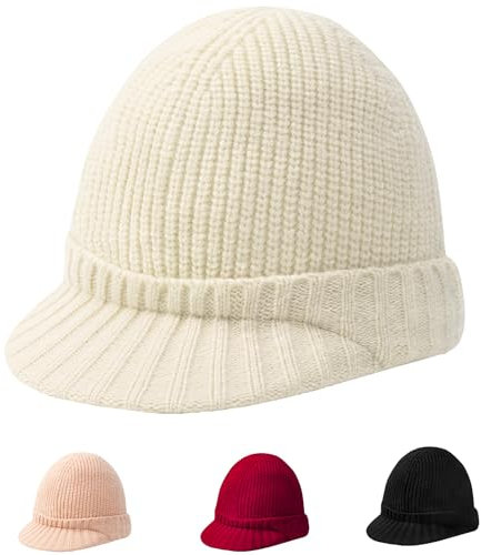 Gajaous Cappelli Invernali da Donna a Maglia con Visiera, Berretto Morbido e Caldo, Cappelli da Neve per Sci per Uomini