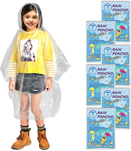 TUNCHMO Disposable Rain Ponchos for Kids 6 Pack-50% Extra Thicker Emergency Ponchos with Hood