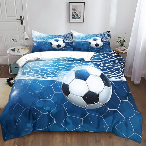 XCQHZYQ Funda Nordica Infantil para Cama 90 Fútbol ​​Red Líneas Geométricas Funda 150x200 cm y 2 Fundas de Almohada de 50x75 cm Suave Juego de Ropa de Cama 50% Poliéster y 50 Algodón