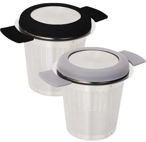 Eidoct 2Pcs Tea Strainers, 304 Stainless Steel Fine Mesh Tea Infuser, Loose Tea Infuser Mesh Filter Strainer, with Silicone Heat Proof Double Handle, for Brewing Steeping Leaves in Teapots Mugs Cups