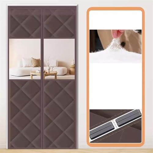 SK Studio Magnet Wärmeschutzvorhang Thermo Türvorhang Isoliervorhang Thermovorhang Kälteschutz und Wärmeschutz Winddichte für Balkontüren Wohnzimmer Kellertüren, Kaffee mit Fenster, 100x200cm