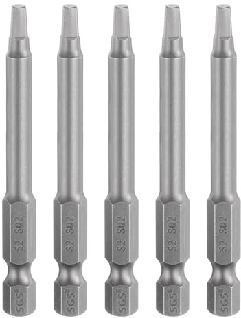 sourcing map 5pcs Square Screwdriver Bit SQ2 1/4 Hex Shank 65mm/2.6 Length Magnetic 4 Point Hex Bits S2 Steel Industrial Grade Electric Screw Driver Bit 5.5mm Rod