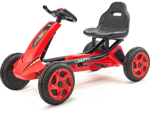 VEVOR Go-Kart, Tretfahrzeug mit Lenkrad, ergonomisch verstellbarem Sitz, rutschfesten Rädern, tragbarer Tretfahrzeug mit Tretkurbel, Kinderfahrzeug für Kinder im Alter von 3–8 Jahren, Rot