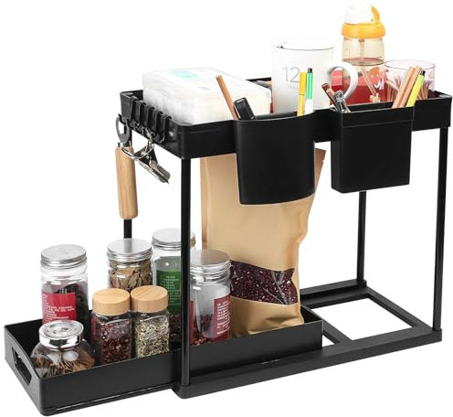 2-Tier Under Sink Storage Organizer with Pull-Out Sliding Drawers - Kitchen and Bathroom Cabinet Shelf for Countertop Organization