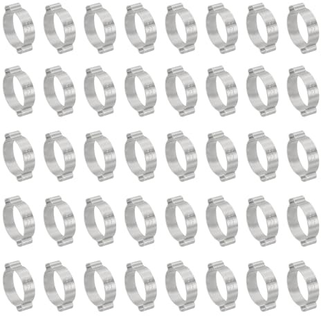 PATIKIL 40 Pack 23-27mm Double Ear Hose Clamp, 304 Stainless Steel O Clip Crimp Rings for Fuel Petrol Pipe Tube Fitting Connections, Silver Tone