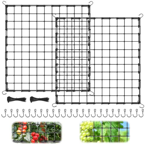 JNUYISW Wachsen Zelt Netz, 2 Stück 120x120 cm Elastische Ranknetz für kletterpflanzen mit 24 Haken Growzelt Pflanzennetz für Pflanzen, Gemüse, Früchte, Blumen für Garten, Balkone, Hof, Gartenarbeit