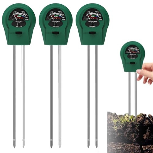 4 Pack 3 in 1 tester di umidità del suolo per piante, tester di suolo GOMETY con pH/temperatura/luce per piante da interno ed esterno, prato, giardino (nessuna pila richiesta)