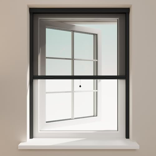 Radeco® Store moustiquaire pour fenêtre, 150 x 150 cm (l x H), filet noir, profil anthracite, découpe individuelle, store moustiquaire