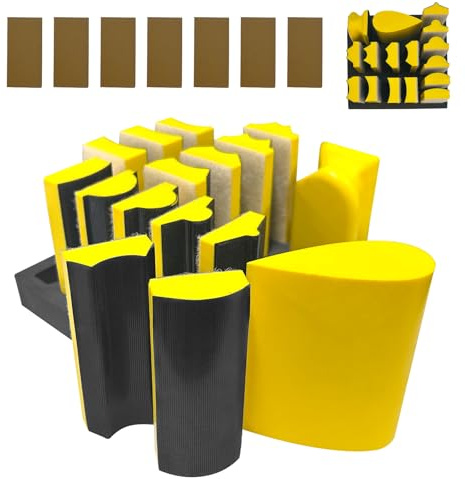 16 Pieces Hand Sanding Block Set | Professional Hook and Loop Sanding Pad Kit with Convex and Concave Shapes for Woodworking, Furniture Restoration, Crafts