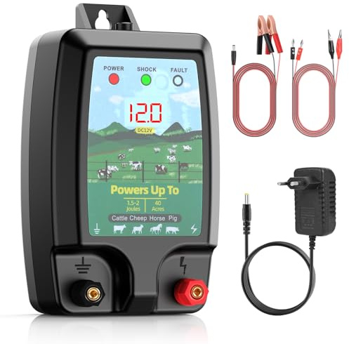 Valla eléctrica de 10 km de alta potencia para animales, electrificador 2J profesional con pantalla LCD, sistema impermeable resistente para granja, jardín y pasto