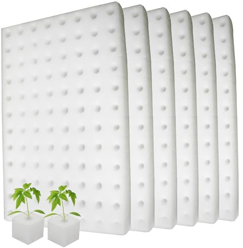Yeory Hydroponic Sponge 6 Feuilles carrées de Culture hydroponique de Culture hydroponique avec 100 Trous, Cubes loool pour l'hydroponie, démarreur graines pour la Croissance des Petits bourgeons, CU