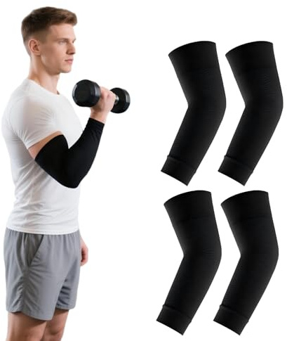 2Pairs Elastic Arm Compression Sleeves for Women, Medical Compression Arm Sleeve for Muscle Pain,Lymphedema, Non Slip Arm Protectors for Fragile Skin, Varicose Veins,Swelling, Arminjury (Black)