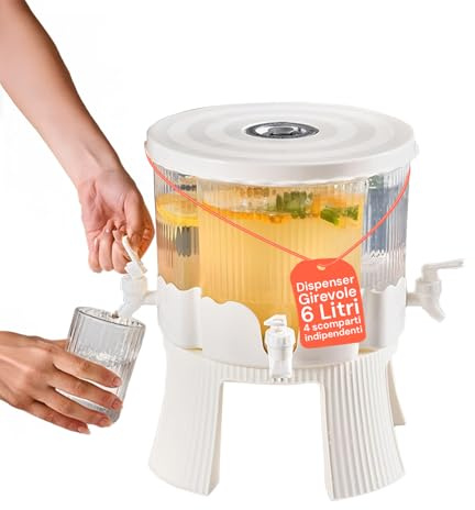 Avilia - Dispensador de agua giratorio de 6 l con 4 grifos para bebidas diferentes, diseño transparente giratorio de 360°, ideal para fiestas, buffets y uso diario en casa u oficina