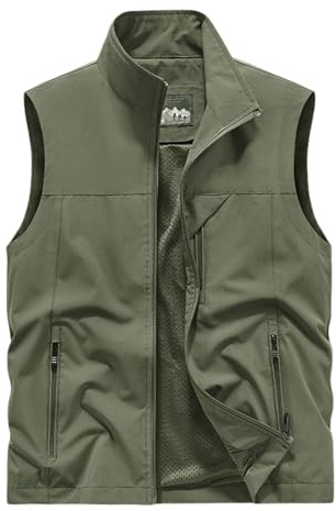 Red Tank Top Men Outerwear Summer Outdoor Vests Travel Photo Work Fishing Cargo Vest with Pockets Textiles, Army Green, 5XL