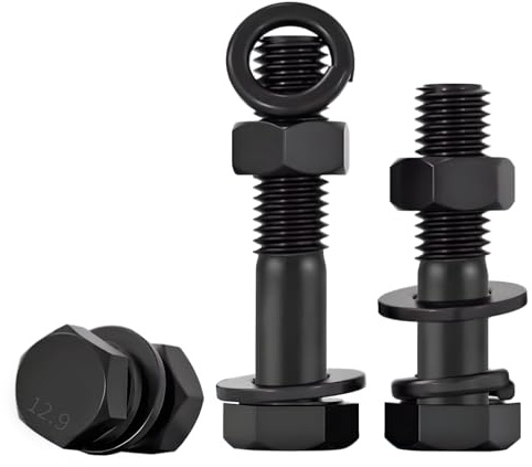 MOUMOUTEN 5 Stück M10 x 120 mm Sechskantschrauben Halbgewinde | Güteklasse 12.9, schwarz, legierter Stahl, Sechskantschrauben-Set mit Zubehör