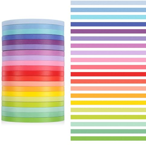 20 Rolls Rainbow Washi Tape Slim, 3mm Colorful Rainbow Pastel Washi Tape Set Skinny Thin Decorative Colored Washis Craft Tapes, Rainbows Colors Thin Decorative Tapes for Journal DIY Planner Craft