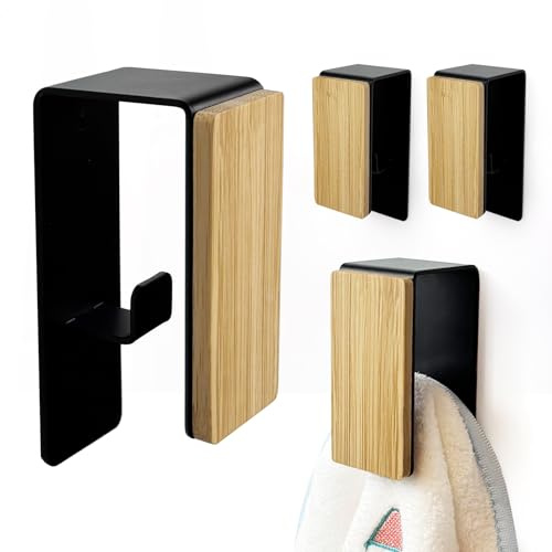 Handtuchhaken ohne bohren schwarz (4er Set) ，Handtuchhaken selbstklebend,Haken badezimmer selbstklebend,+ starkem Kleber Zeitloses Design