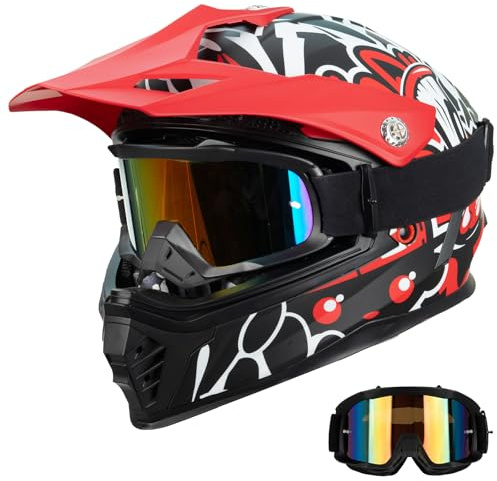 Favoto Dirt Bike Helmet Kids - Full Face, ECE Approved, with Visor & Sun Peak, Go Kart & ATV, Boys & Girls Youth, Lightweight ABS/EPS, Removable Liner