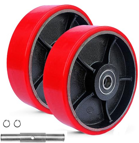 2 Stück Hubwagen Rollen, 180 x 50 mm, Achse 20 mm inkl. Kugellager Hubwagen Räder Hubwagenrollen Polyurethan, Max. Belastung 500 KG
