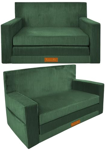 Leanbe 3in1 Kindersofa, Cord Spielsofa, Schlafsofa und Klappsofa, Personalisierbar, EU-Herstellung, (Grün)