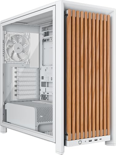 CORSAIR FRAME 4000D WOOD RS Mid-Tower PC-Chassi – Vit & Ek | Unik Frontpanel i Trä, 4x RS120 PWM Fläktar Ingår, Omvänd Moderkortstöd, InfiniRail Fläktmonteringssystem, GPU Anti-sag Arm