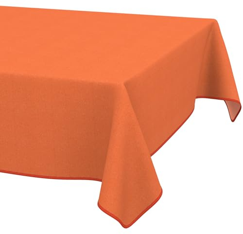 ANRO Tischdecke abwaschbar Orange Leinenoptik mit Saum 140x100 cm | mit Saum eingefasst – ideal für Garten, Terrasse & Esszimmer – Gartentischdecke wetterfest – waschbar bei 30 °C