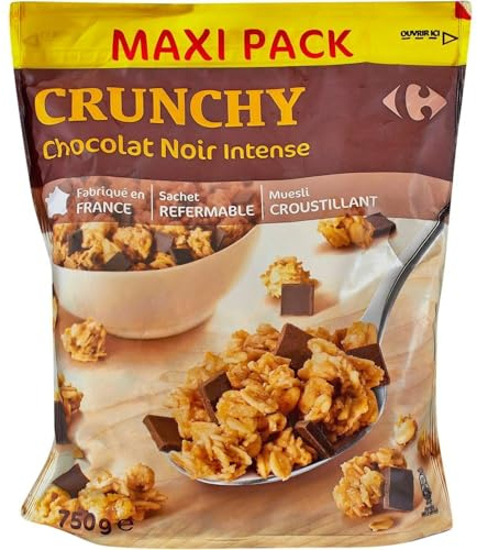 Démarrez la journée avec un petit déjeuner gourmand et croustillant grâce au Muesli Chocolat Noir CARREFOUR SENSATION, format familial 750g - Lot de 4