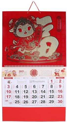 WRITWAA Kinesisk Månkalendar Väggkalender med Får Retro Hängande Kalender för Vårfestival Hem och Feng Shui Dekoration