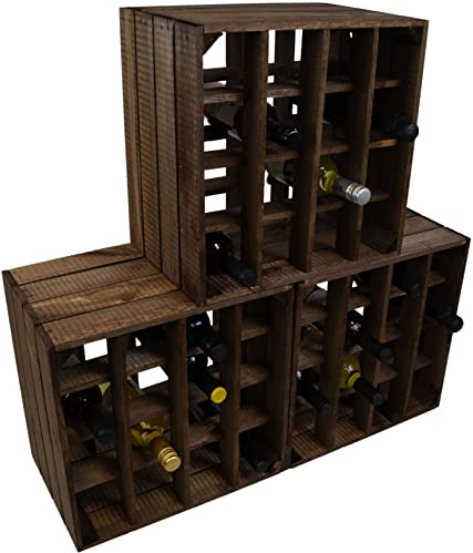 Kistenkolli Altes Land Vinställ 16 Mörk - Mått 40 x 40 x 27 cm - Hyllåda Flaskhylla Äppellåda/Vinlådor (Set Med 3)