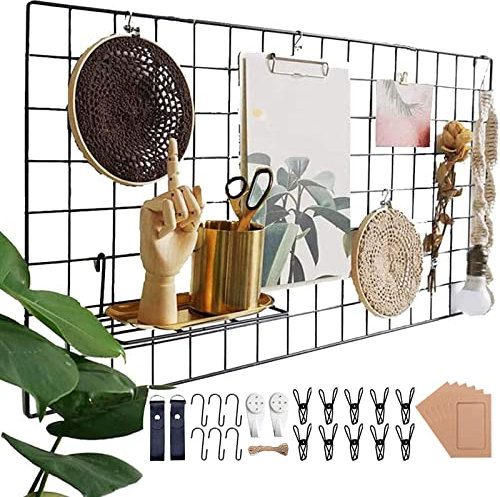 WUZILIN Wandgitter Schwarz,Wanddekor, Multifunktionale Gitterwand, DIY Eisen Gitter der Fotowand Dekoration .Pinnwand Foto an der Memoboard Hängen in der Familie, Küche (40 * 80cm)