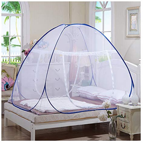 DUXY Pop up moskitonetz, Falten Luxus Yurt Pop Up Verschlüsselung Doppeltür Anti-Moskito Zelt, Schlafzimmer Outdoor Camping Tragbare Moskitonetz (Blau),200x200x160cm