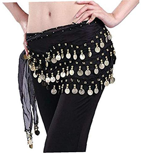 Chiffon Bauchtanz Tanz Hüfttuch Rock Gürtel Mit Münzen Für Frauen (schwarz)