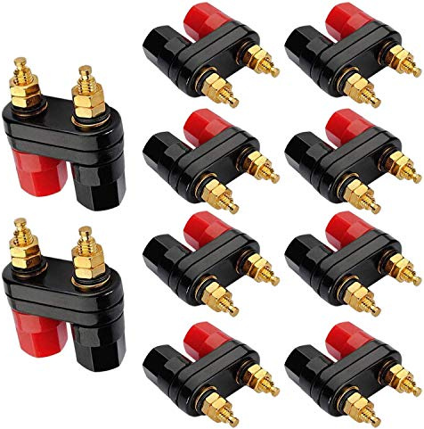 RUNCCI-YUN 10 Paar 2-Wege-Leistungsverstärker, Audio-Stecker, Bananenbuchse, Klemmleiste, Lautsprecher (Schwarz und Rot)