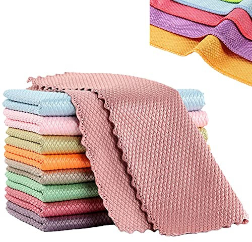 5 Pcs Nanoscale Streak-free Cleaning Cloths Reusable, No Watermark Fish Scale Cloth Rag Microfibre Polishing Towels for Cleaning Glass Car Kitchen (30*40cm)