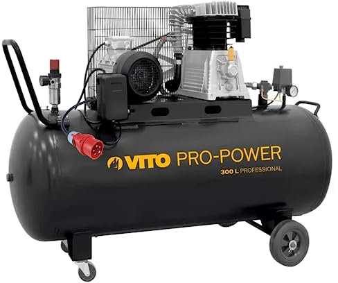 VITO Black Series Kompressor 300 Liter 10 Bar 400V 5.5 PS - 10bar Betriebsdruck (max. 12bar) - 500L/Min - Luftkompressor 300L Kessel - Ölgeschmiert - 2-Zylinder Druckluftkompressor (300B)