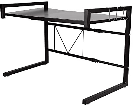 Willonin Étagère Extensible Gain de Place pour Four à Micro-Ondes, Etagère Micro-Ondes en Métal avec 3 Crochets de Rangement- Noir en Acier Inoxydable (40-65cm x 36,5cm x 42cm) (Le Noir)
